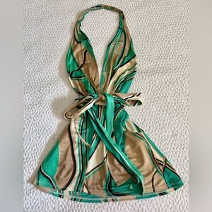 Elie Tahari turquoise multicolor geometric halter top